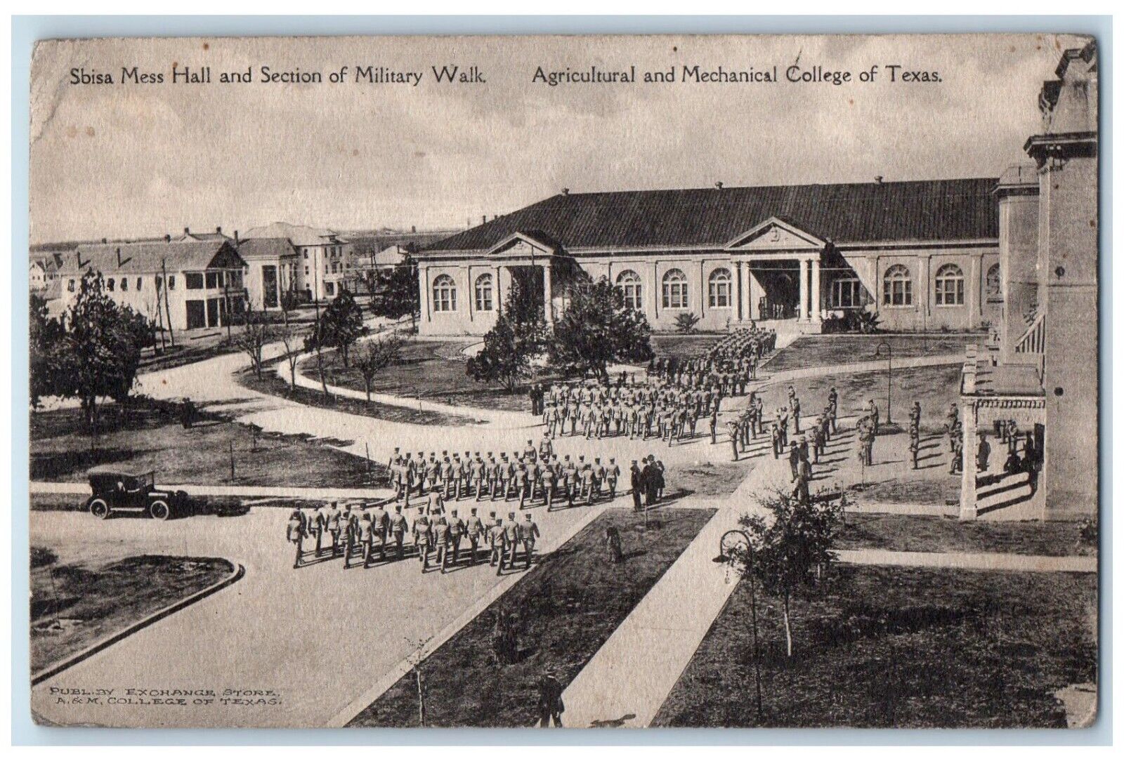 1918 Sbisa Mess Hall And Section Military Walk Agricultural College TX Postcard