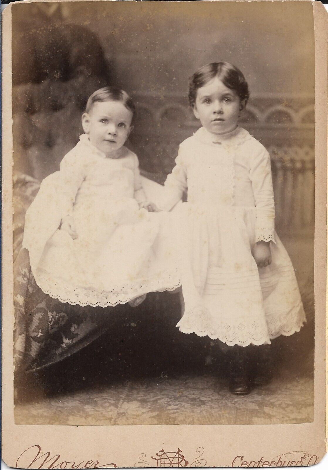Two Children Photograph Pose Late 1800s Fashion Ohio Cabinet Card 4x6