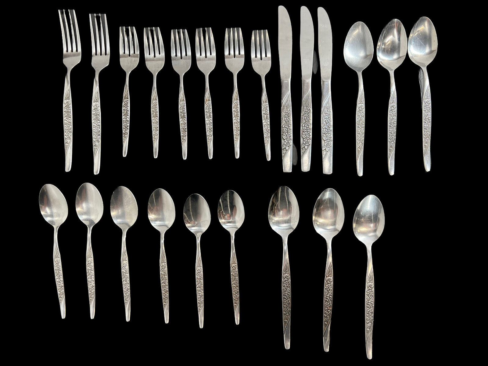 Vtg 23pc Mixed Lot National Stainless Flatware Caress Rosevine Pattern