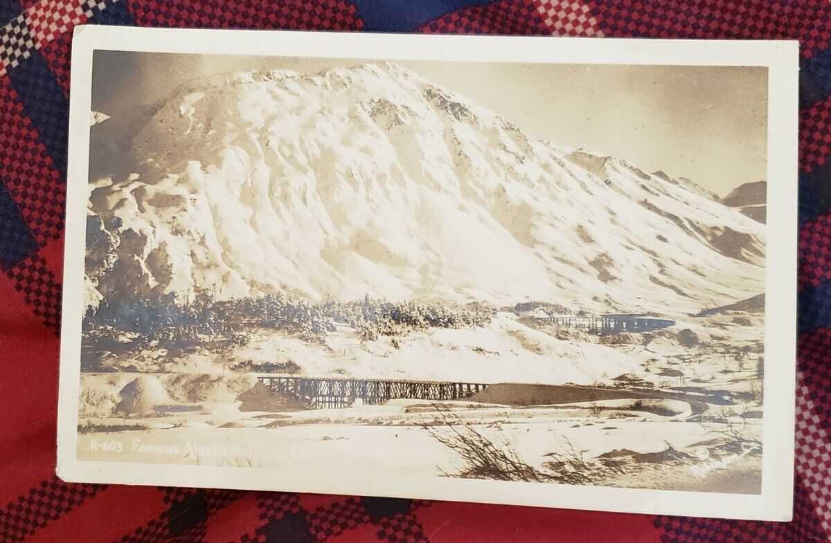RPPC Famous Alaska Railroad. Mountains In Background. Real Photo Postcard.