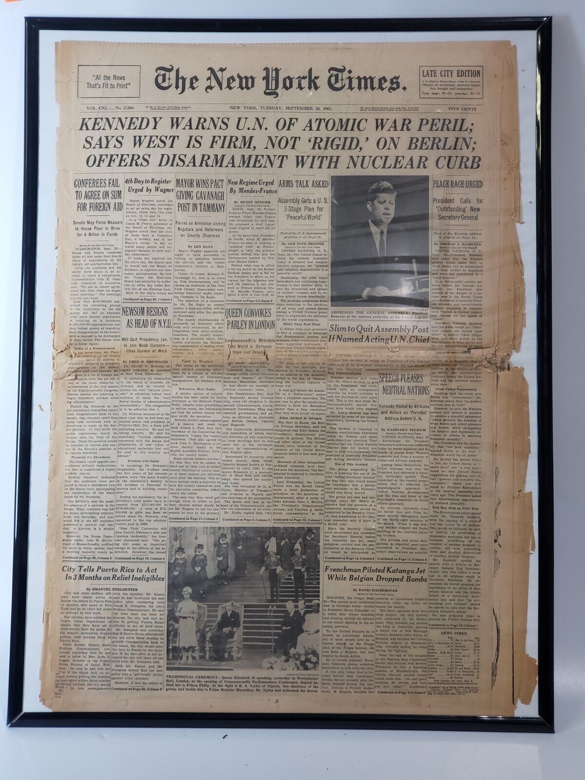 RARE New York Times September 26 1961 Cuban Missile Crisis Kennedy Atomic War