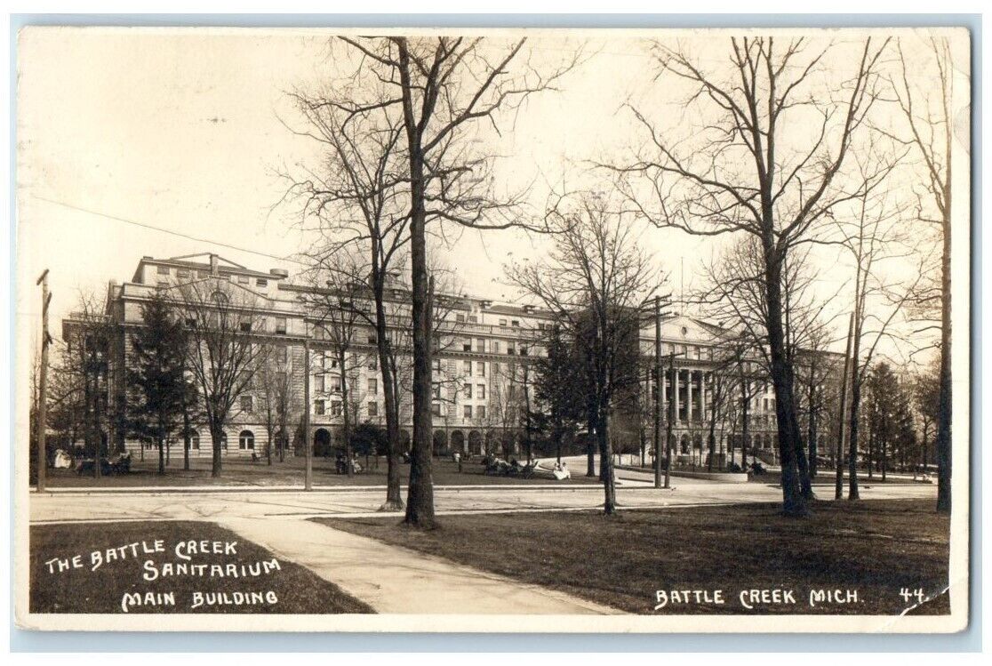 1911 Sanitarium Main Building View Battle Creek Michigan MI RPPC Photo Postcard