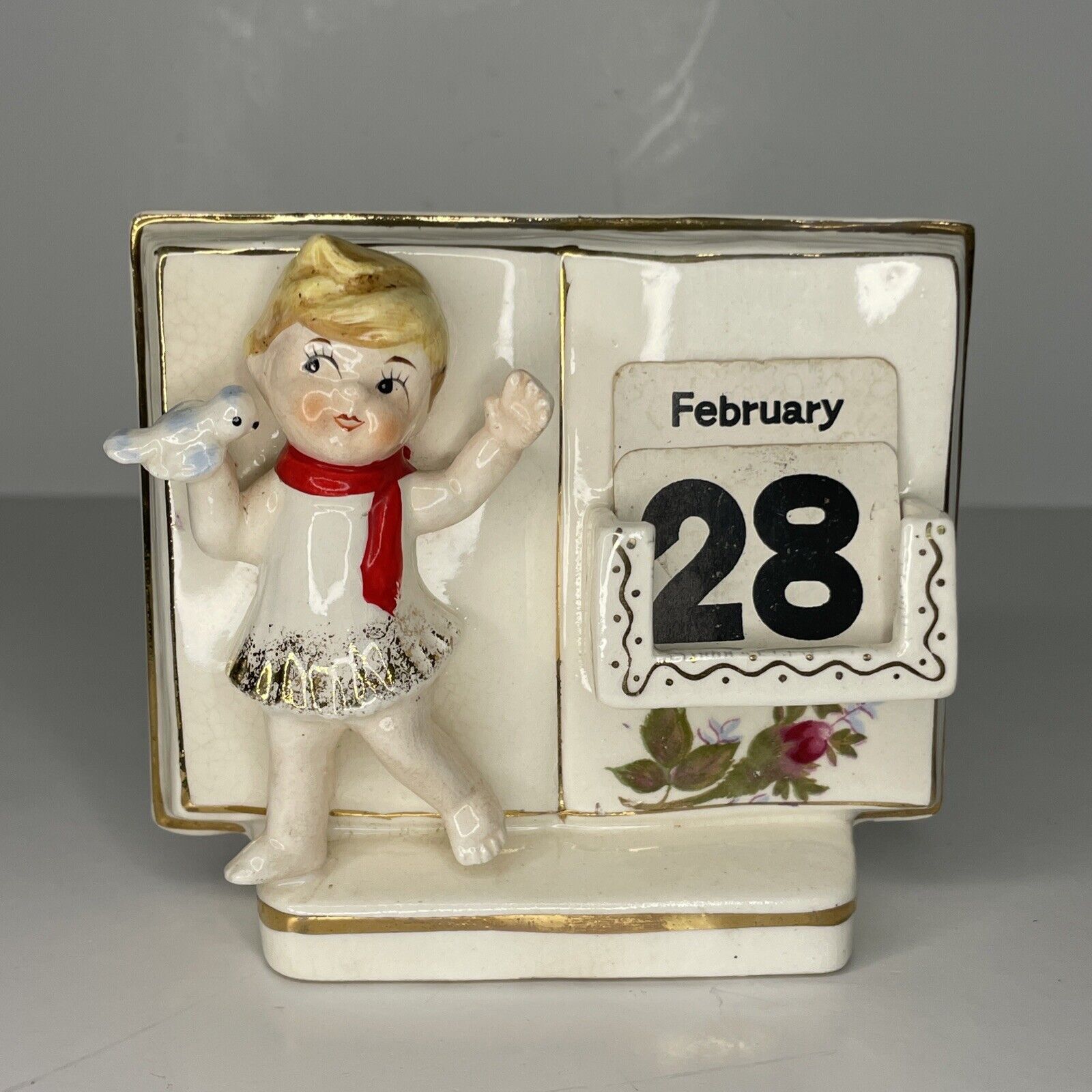 RARE Relco Calendar Girl Atlas Style Month Christmas Angel Figurine 1950’s Vtg