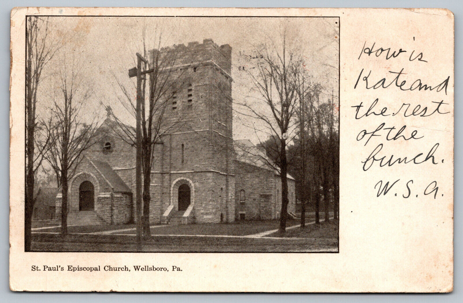 Postcard 1907 St. Paul\'s Episcopal Church, Wellsboro, Pa. Pennsylvania G3