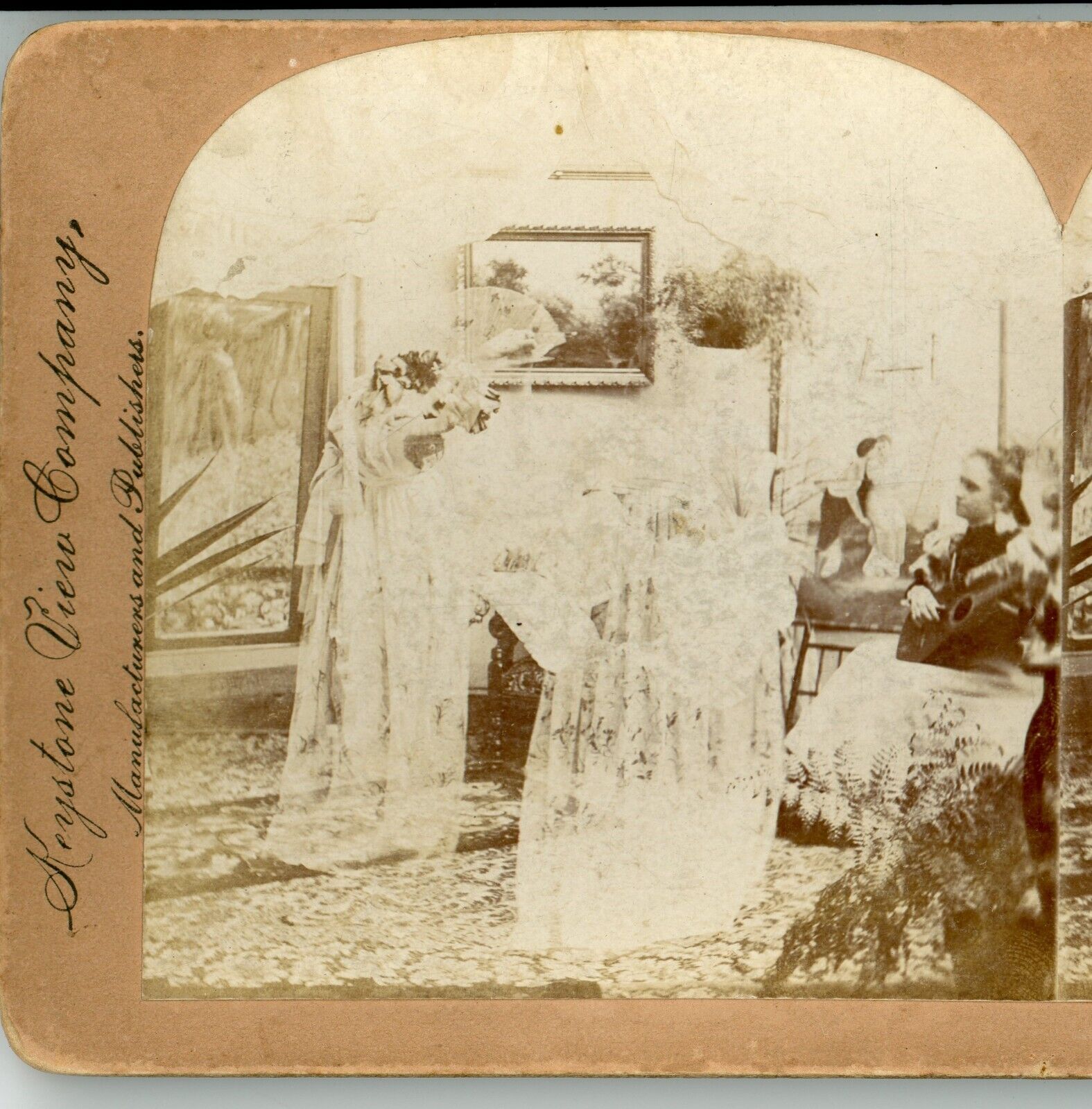 Ghostly Spirit Stereoview Original 1898 Portrait Victorian Photograph Keystone