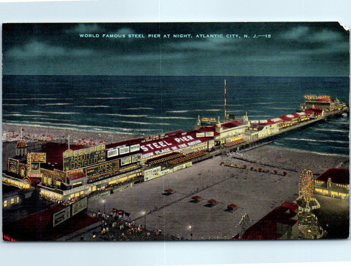 Postcard - World Famous Steel Pier at Night -  Atlantic City, New Jersey