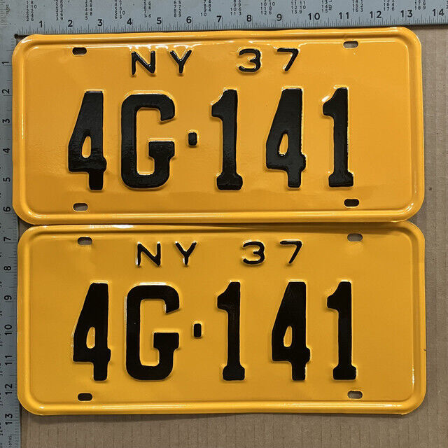 1937 New York license plate pair 4G 141 YOM DMV Manhattan Ford Chevy Dodge 13644