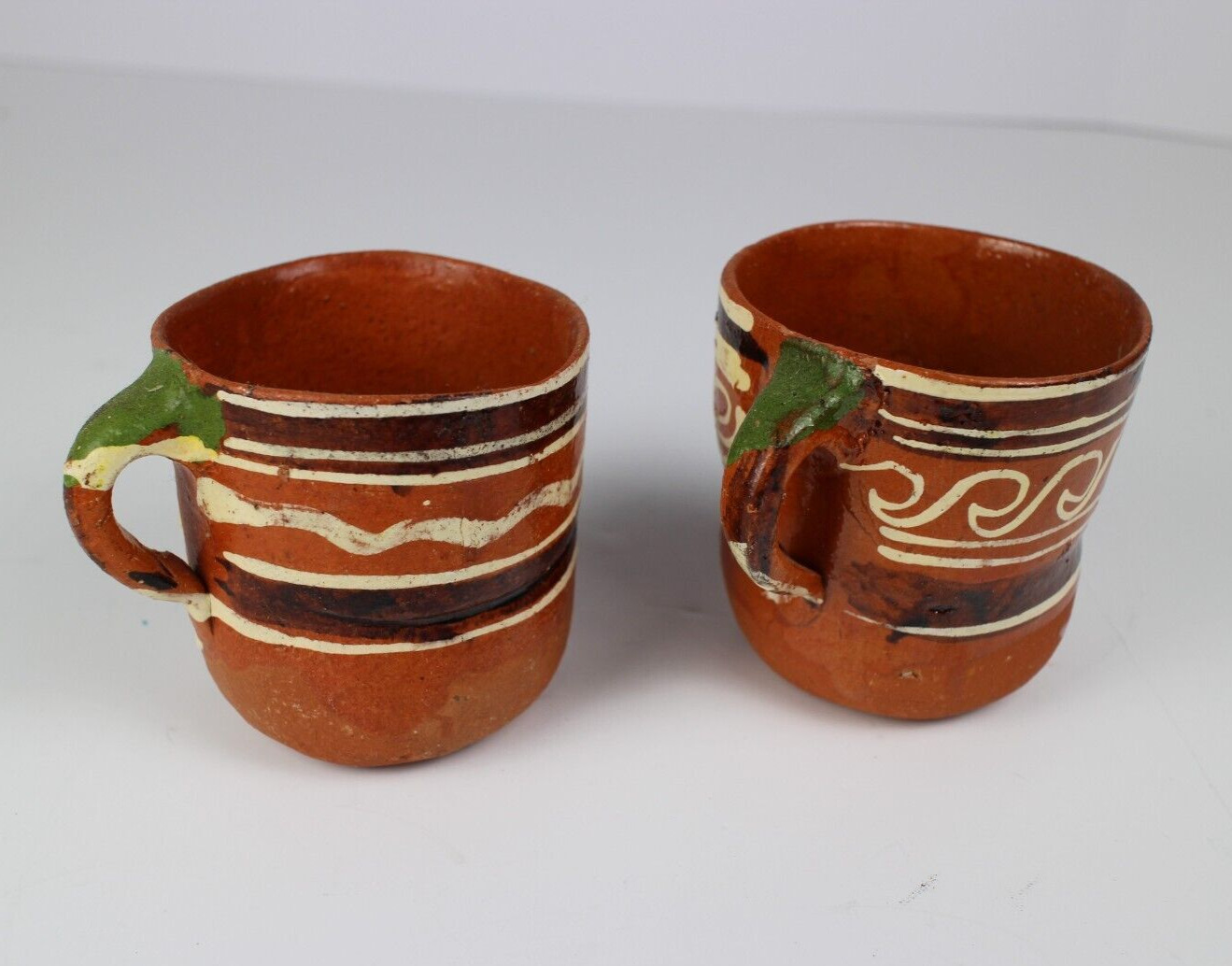Mexican Pottery Redware Bandera Coffee Cup Handmade Mug Set Terracotta Clay