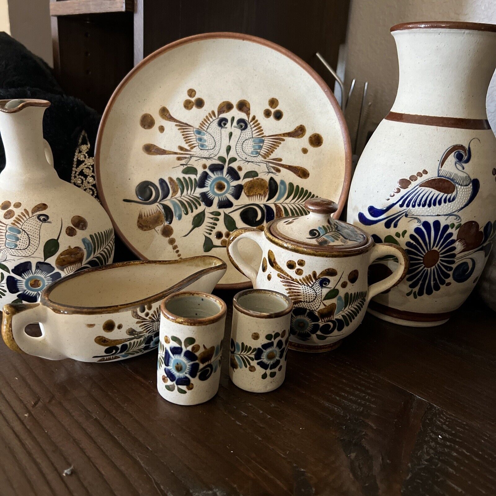 Mexican Tonala Folk Art Pottery Vases Lot of 7