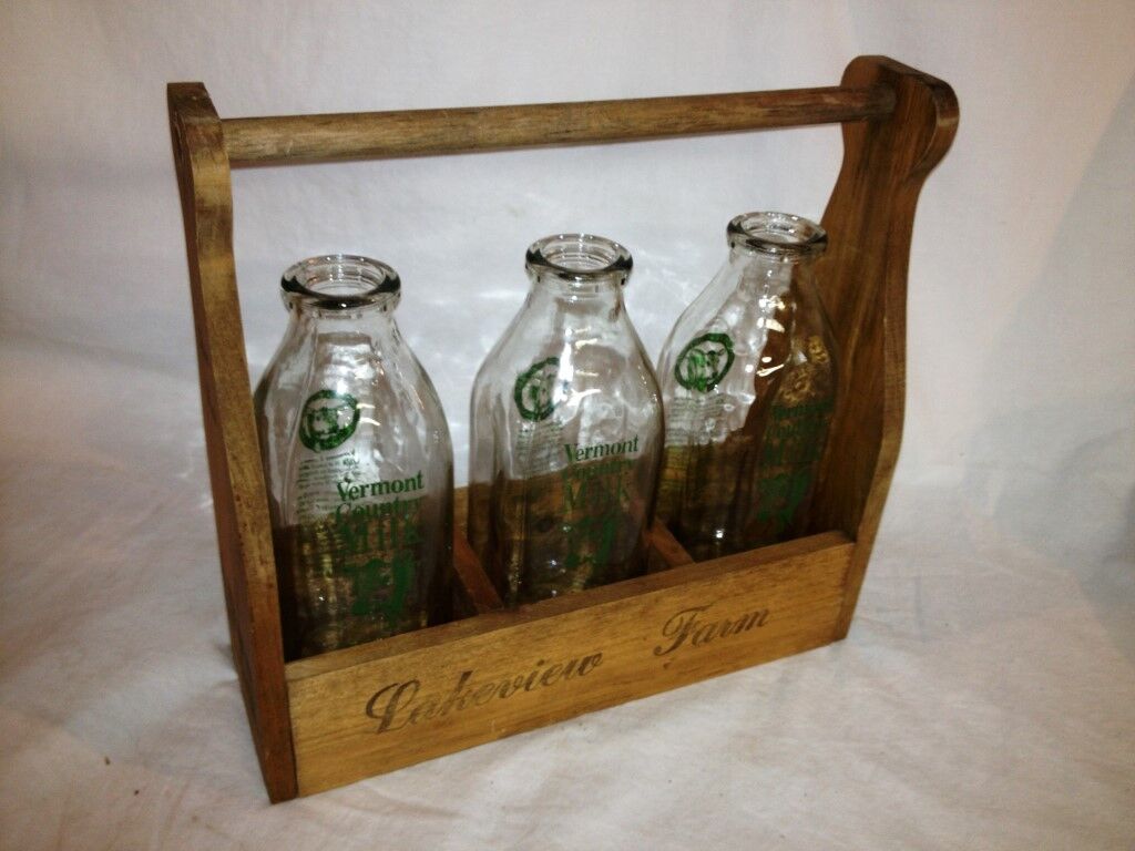 Wooden Milk Bottle Carrier With 3 Bottles