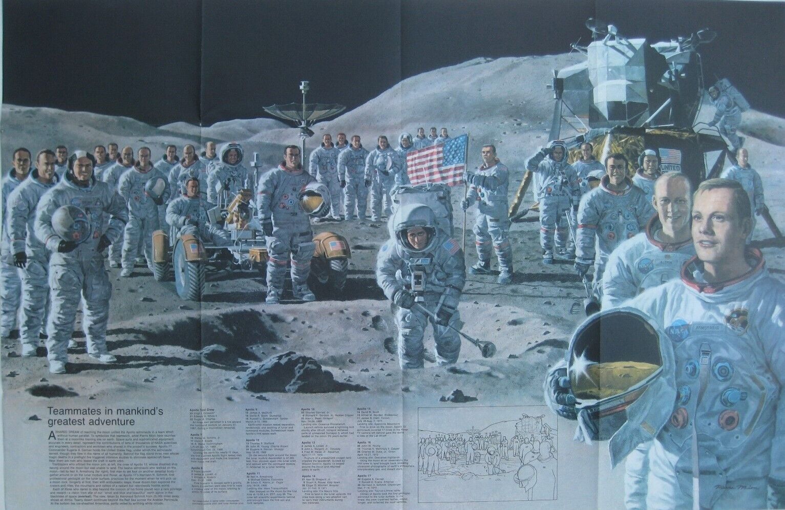 1973 APOLLO MOON ASTRONAUTS POSTER Shepard Armstrong Schirra Grissom Irwin Rover