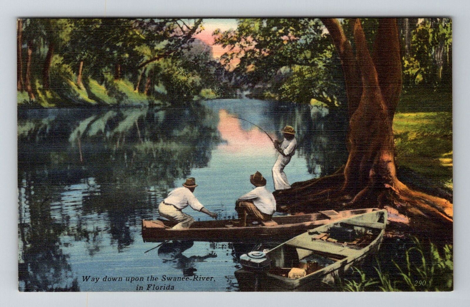 Swanee River, FL-Florida, Fishing Along River Antique, Vintage Souvenir Postcard