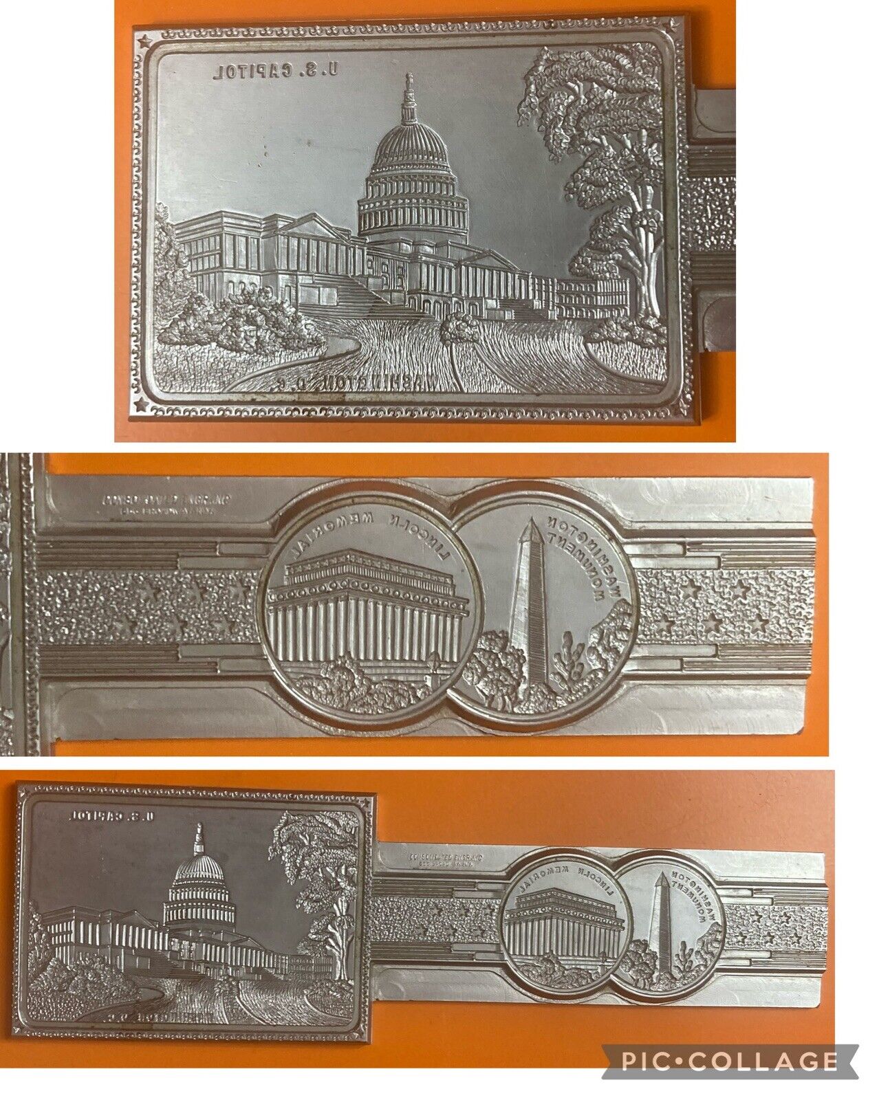 U.S. Capitol Lincoln Memorial Washington Monument Wash. D.C. Steel Engraving Die