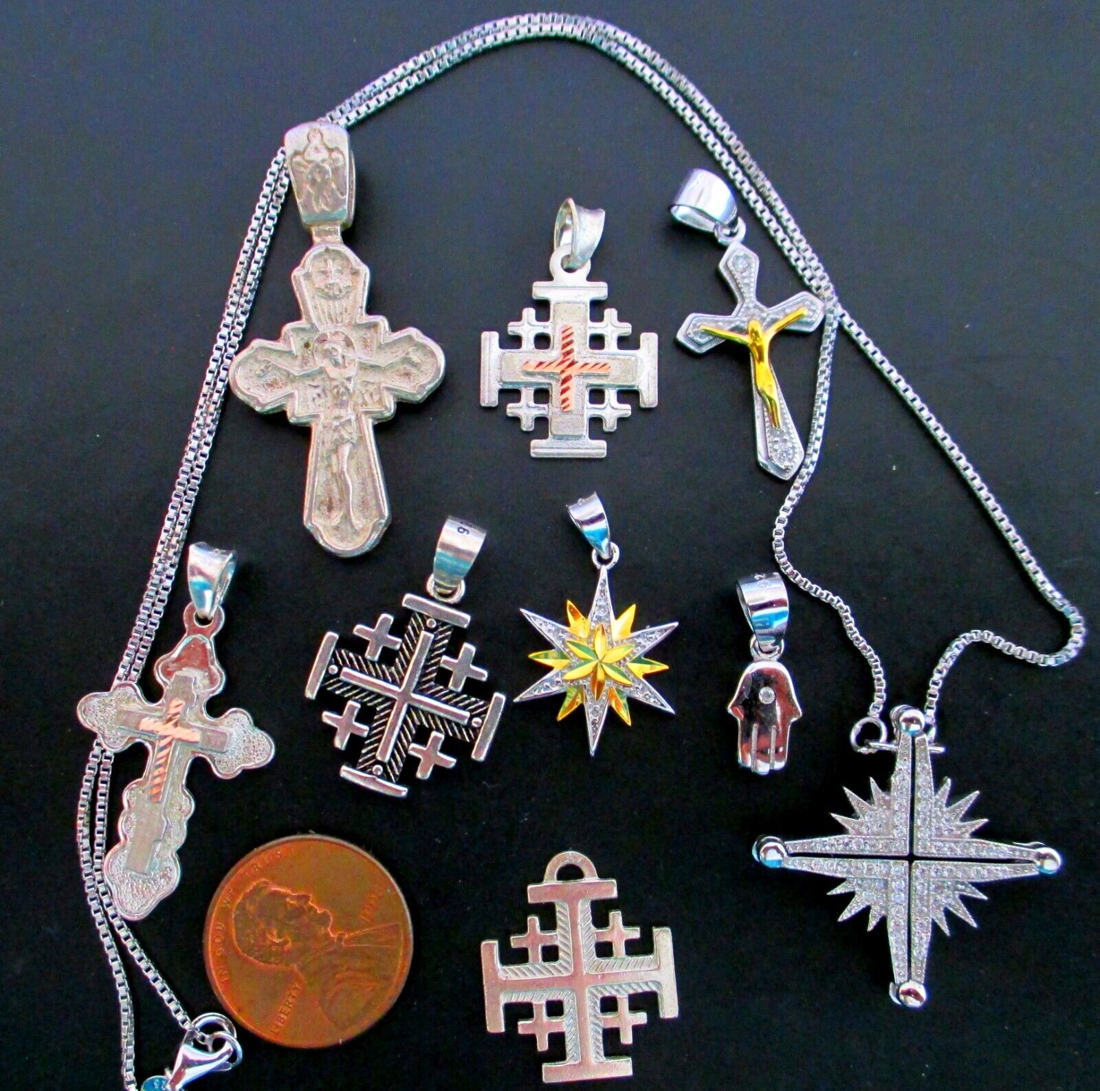 Lot Of 9 Lovely 925 Sterling Silver Pendants, Crosses From Jerusalem Holy Land