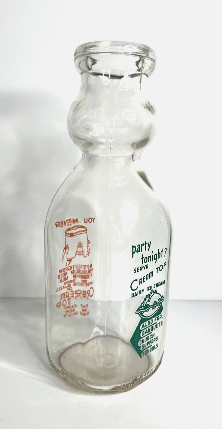 Cream Top Dairy Milk Bottle One Quart Party Tonight Never Outgrow Milk Vintage