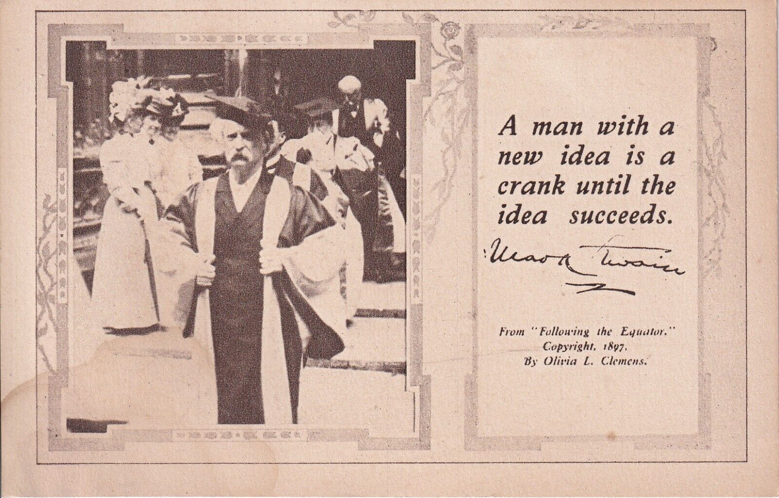Vintage A Man With A New Idea Is A Crank Early 1900s Postcard Mark Twain