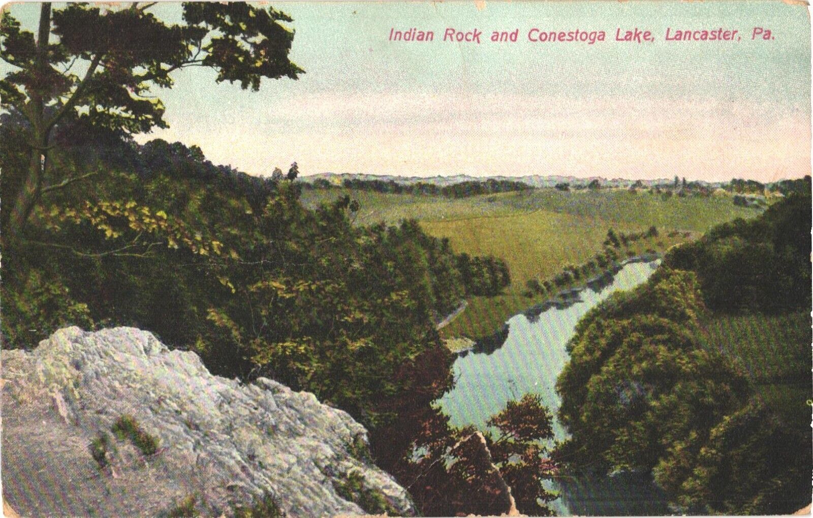 Lancaster Pennsylvania Indian Rock and Conestoga Lake Postcard
