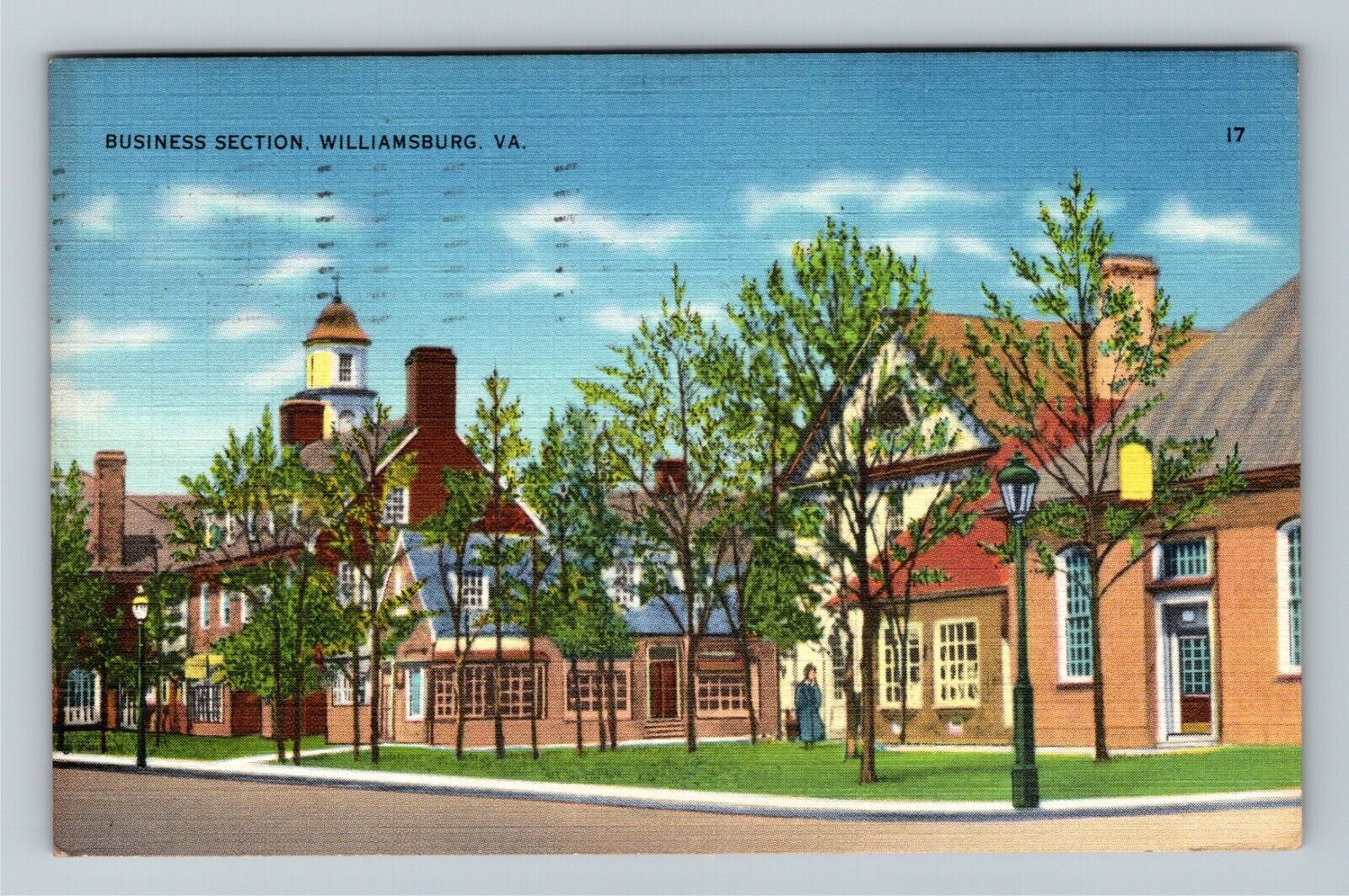 Williamsburg VA-Virginia, Business Section, c1938 Vintage Souvenir Postcard