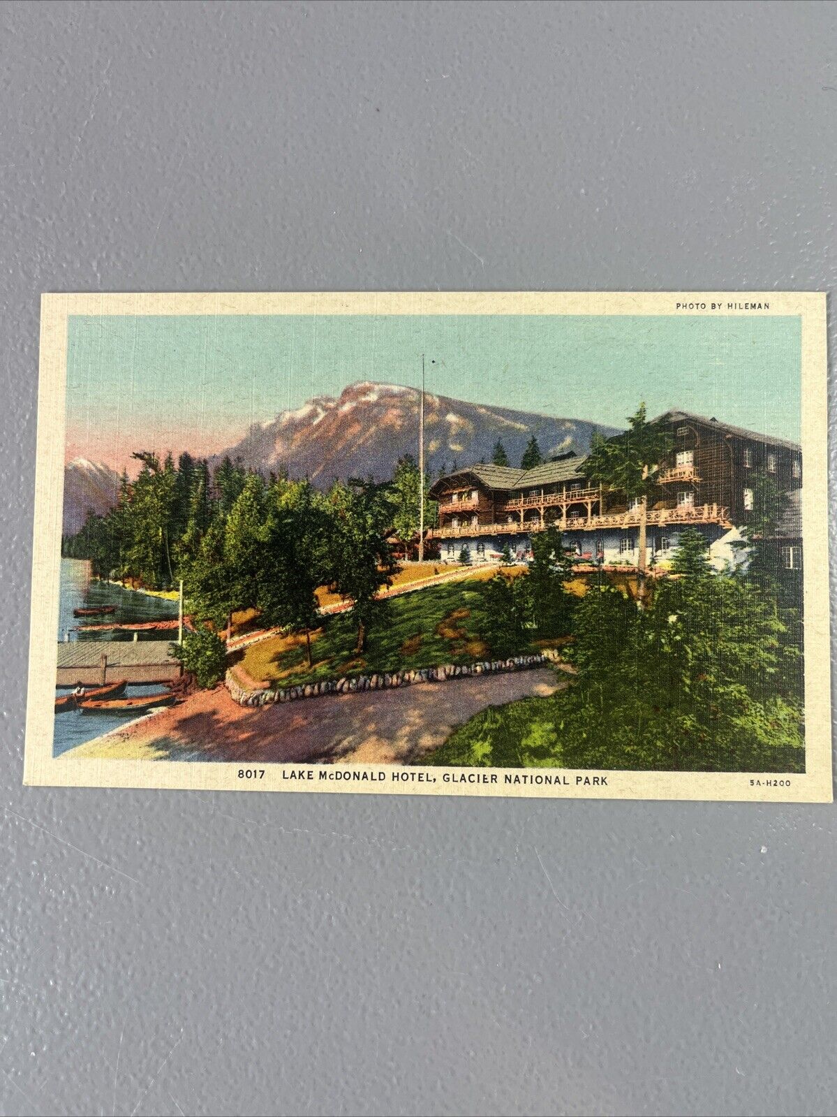 Glacier National Park MT-Montana Lake McDonald Hotel Canoes Vintage Postcard