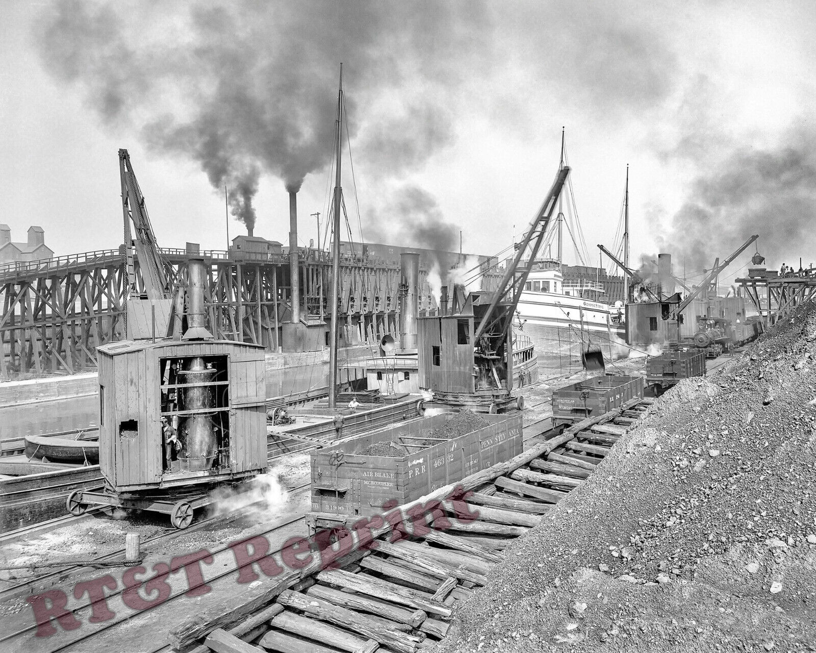 Whirleys Unloading Ore Freighter George Stone Erie Pennsylvania Year 1900c Photo