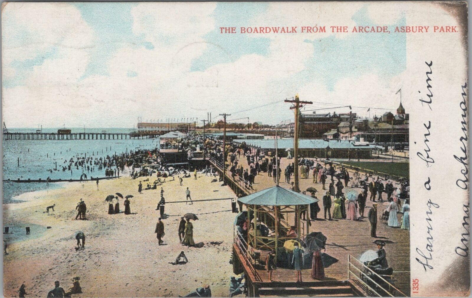 Postcard The Boardwalk from the Arcade Asbury Park NJ 1906