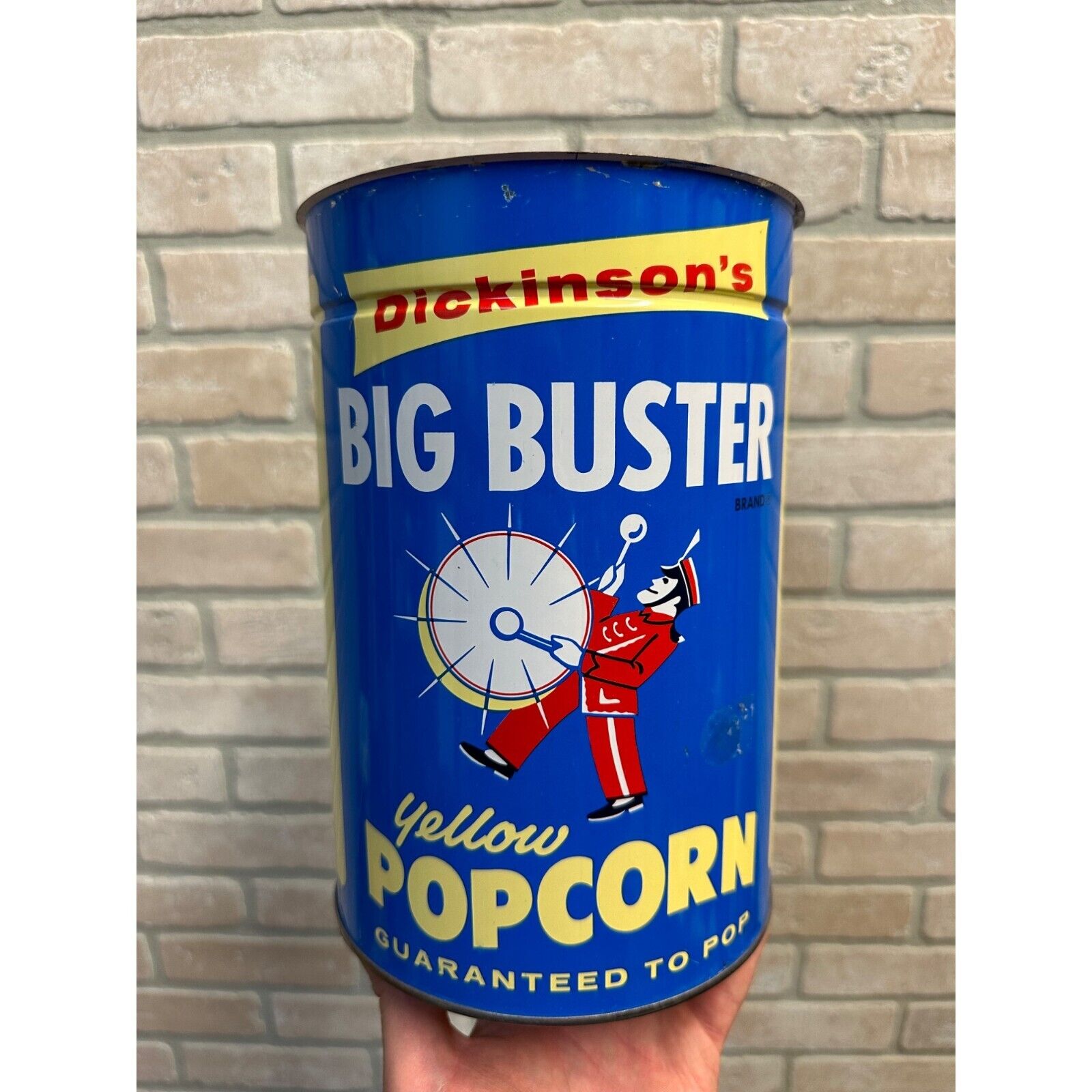 Vintage 1960s Dickinson\'s Big Buster Popcorn Tin Can 10lbs Empty Advertising Kit