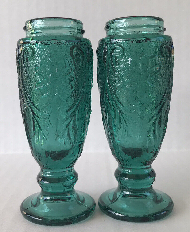Vintage Indiana Tiara Salt & Pepper Shakers Teal Depression Glass Style