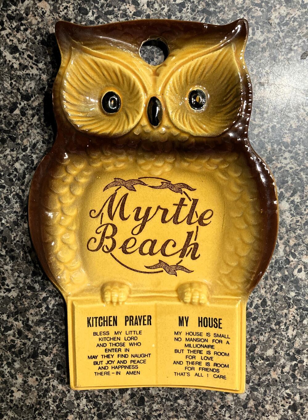 Vintage Myrtle Beach Owl Souvenir Kitchen Prayer/My House Spoon Rest