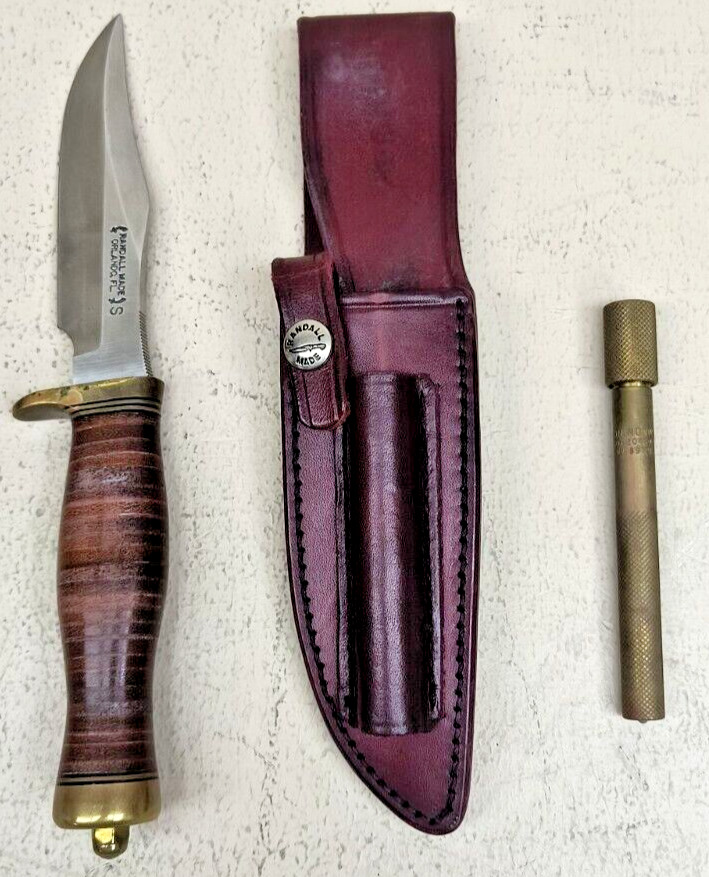 Vintage Randall Made Fighter w/Org Red Leather Sheath & Stone