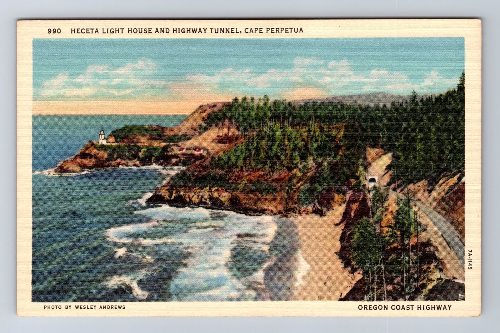 Cape Perpetua OR-Oregon, Hecate Light House, Hwy Tunnel Vintage History Postcard