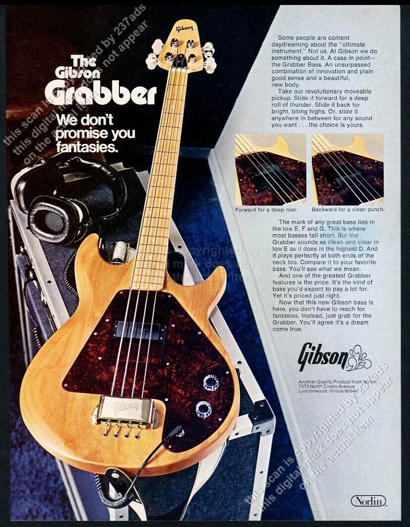 1974 Gibson Grabber bass guitar photo vintage print ad