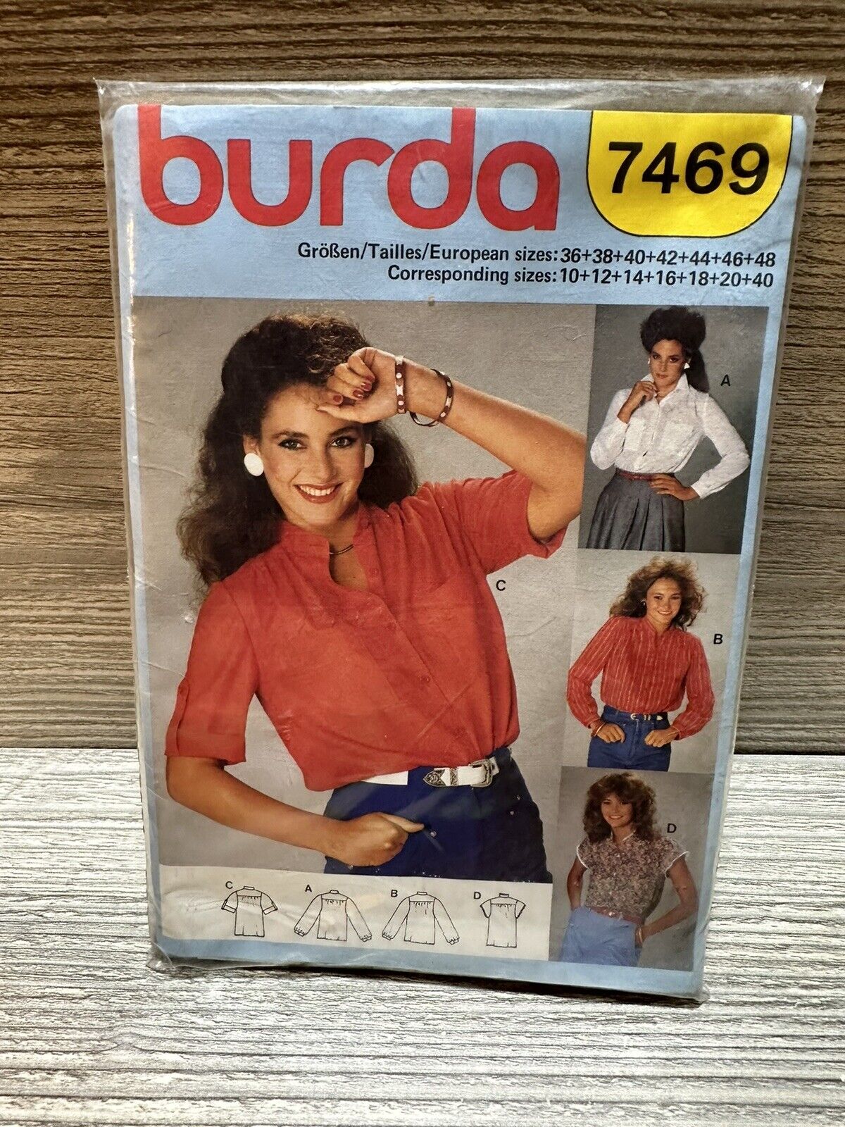 BURDA 7469 MISSES Size 10-40 BLOUSES SEWING PATTERN Vintage