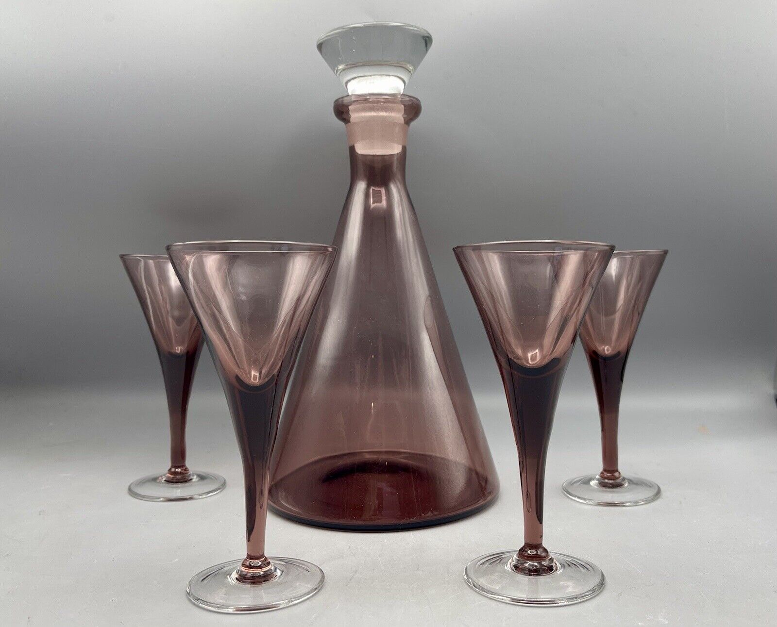 Vintage Amethyst Glass Cordial Sherry Decanter And Glasses Set