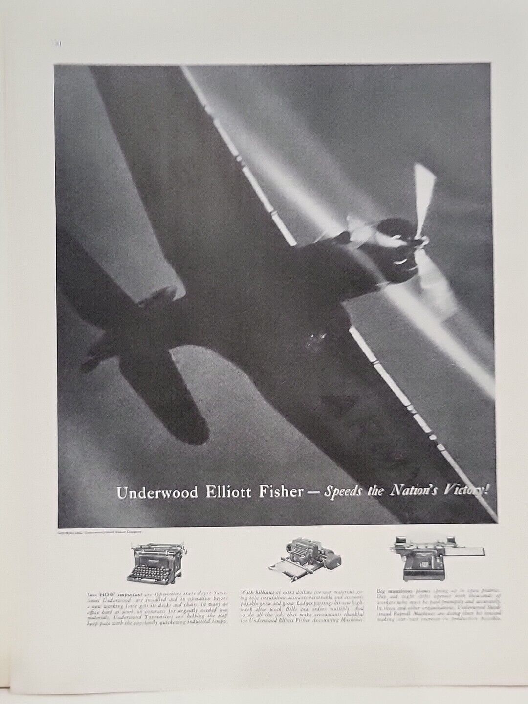 1942 Underwood Elliott Fisher Typewriter Fortune WW2 Print Ad Q2 US ARMY Bomber