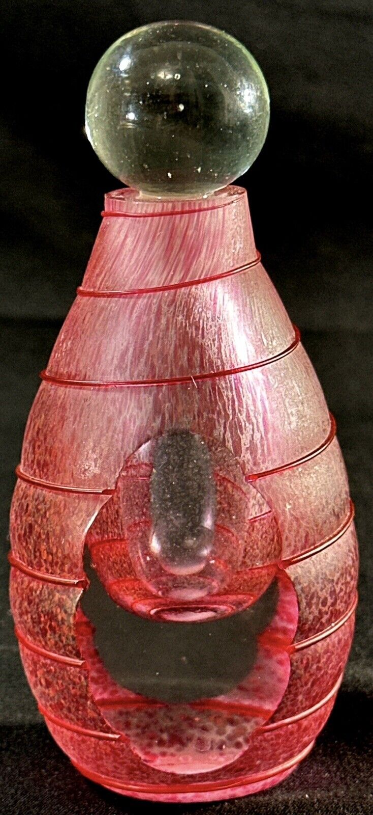 Vintage Frosted Glass Thick Art Glass Pink Perfume Bottle 4.75” Tall