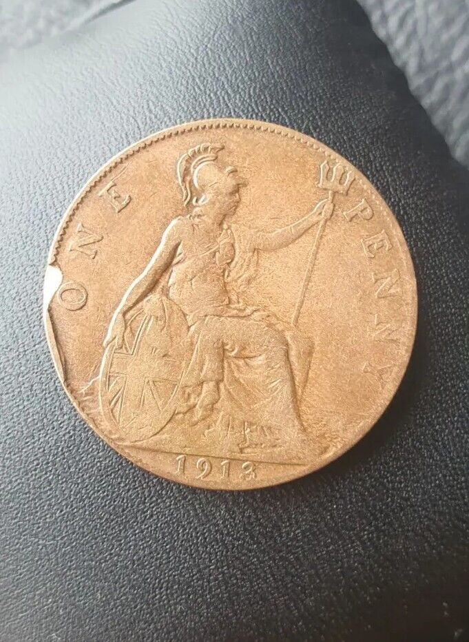 1913 British One Penny UK Coins as pictured Condition With Planchett Error