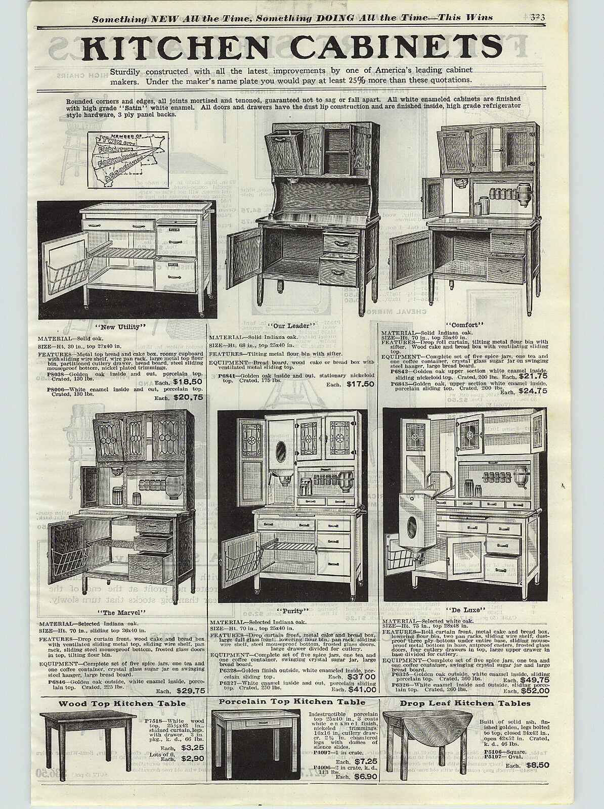 1922 PAPER AD Kitchen Cabinets Cupboards Hoosier Type Oak Flour Bin +