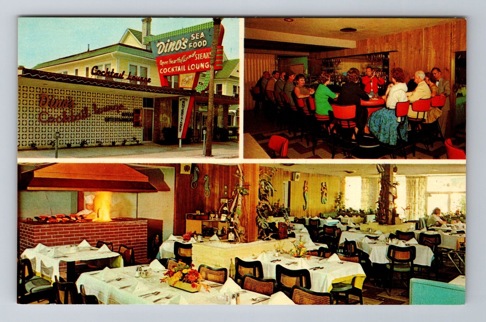 Daytona Beach FL-Florida Dino\'s Steak Seafood House Advertising Vintage Postcard