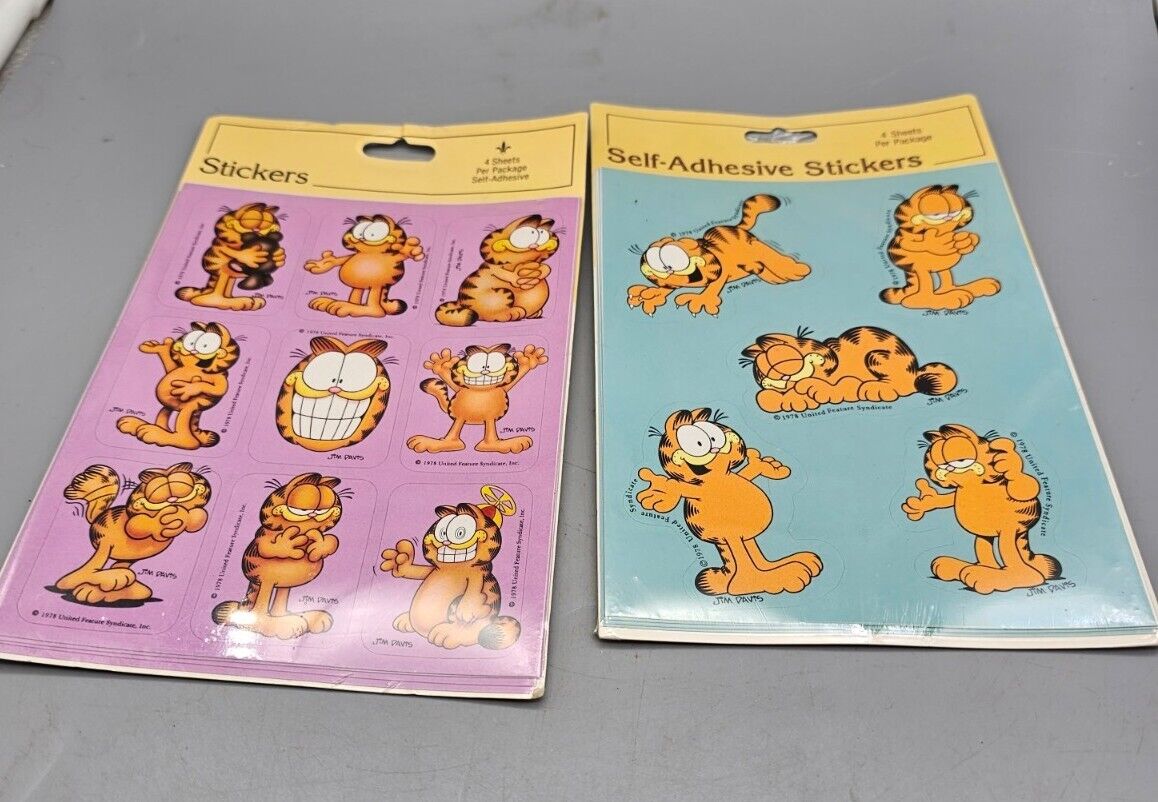 GARFIELD Sticker Sheets Sealed Sets lot (2) 1978 Gibson 4 Sheets in Package