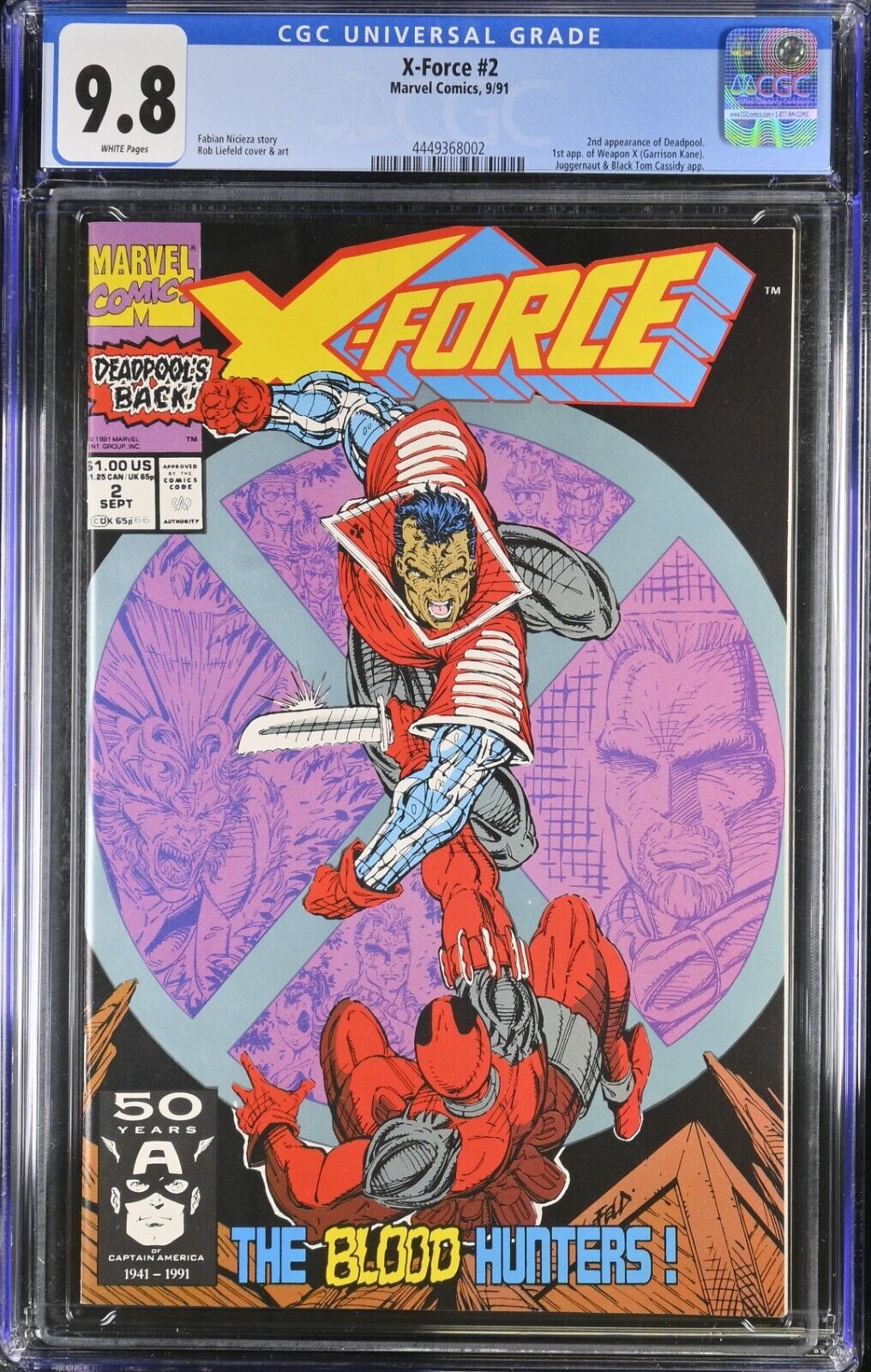 X-FORCE #2 CGC 9.8 2nd appearance of Deadpool Rob Liefeld Marvel Comics 1991