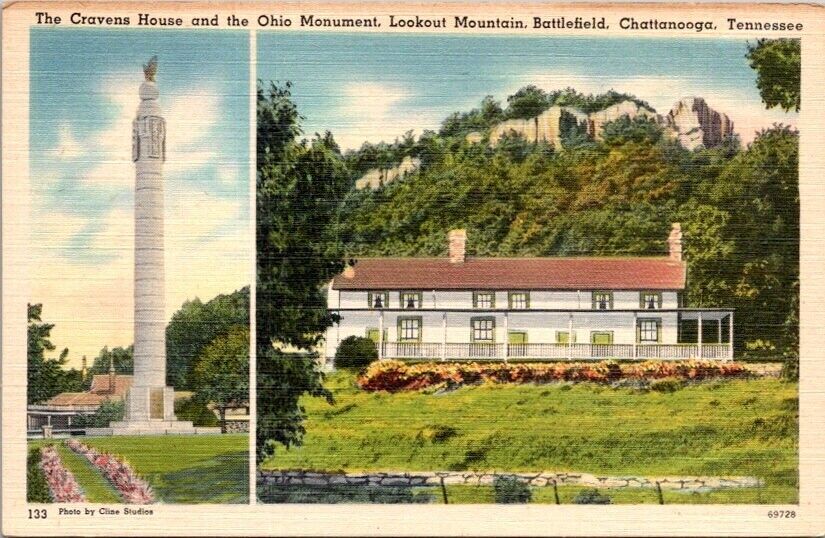 Postcard Craven House & Ohio Monument Lookout Mountain Tennessee TN         7509