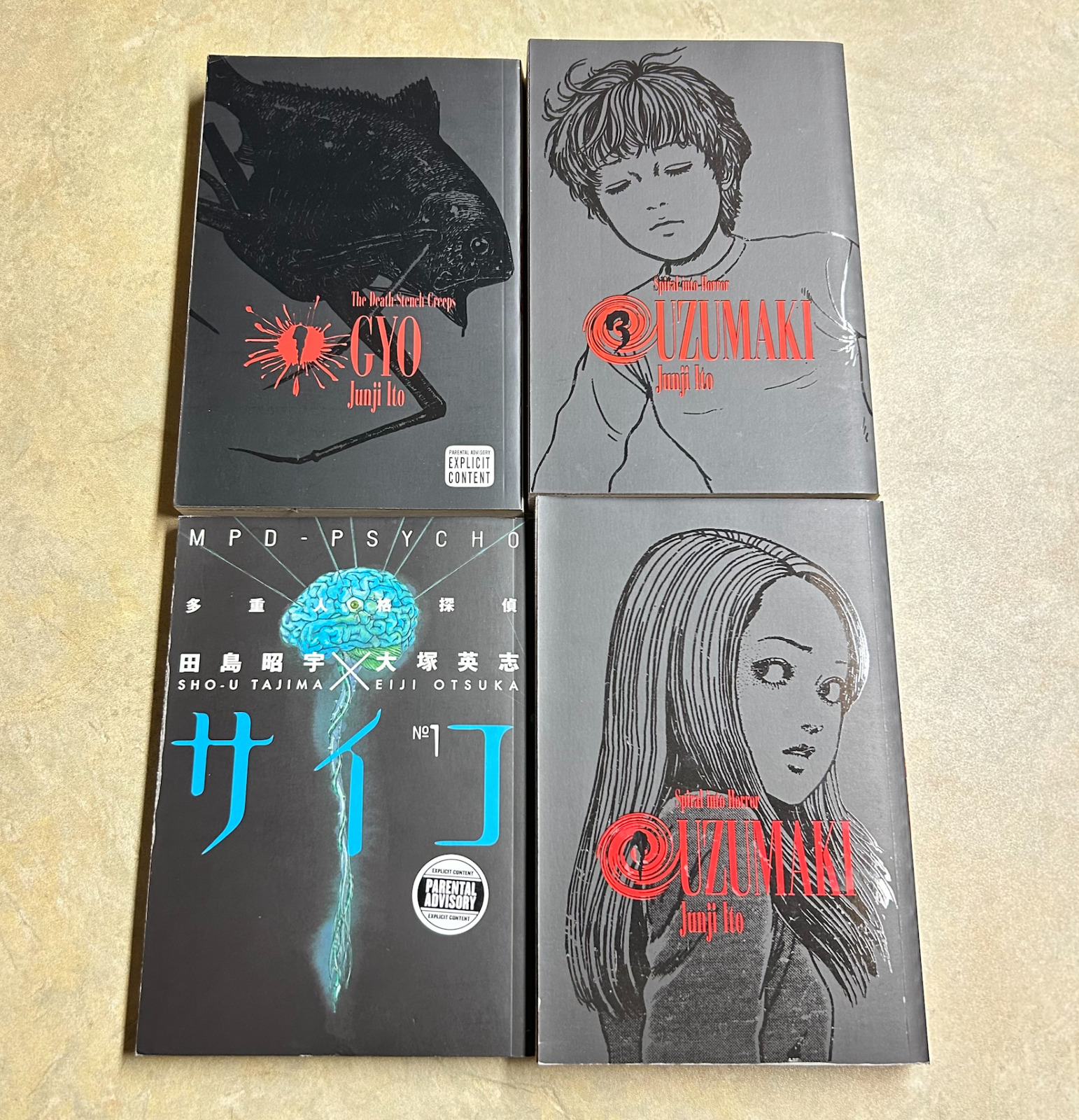Manga Horror Set UZUMAKI 1-2, GYO 1 & MPD Psycho 1 Rare English Junji Ito