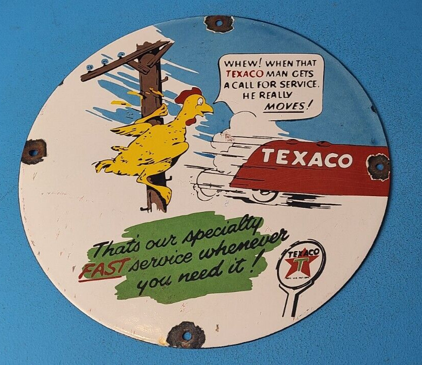 Vintage Gasoline Porcelain Sign - Texaco Gas Chicken Ad Filling Station Oil Sign