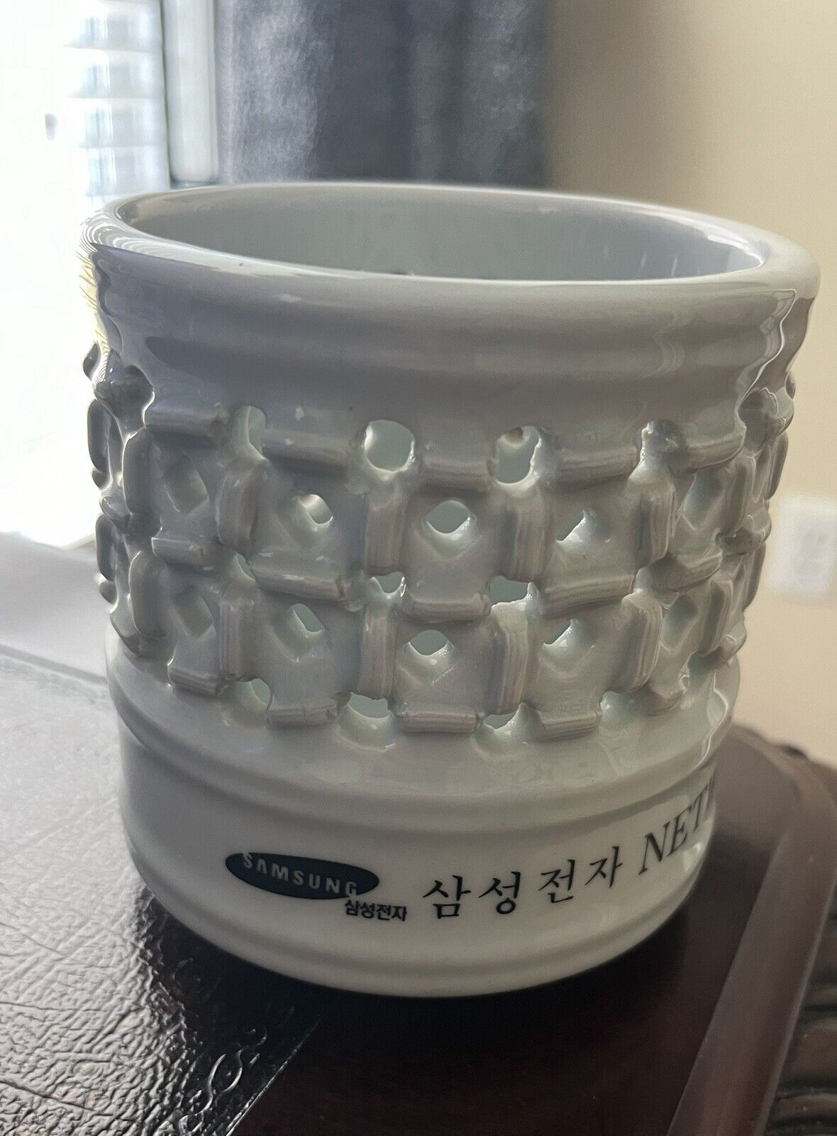 Samsung Electronics Network Rare White Porcelain Container Desk Organizer Pencup