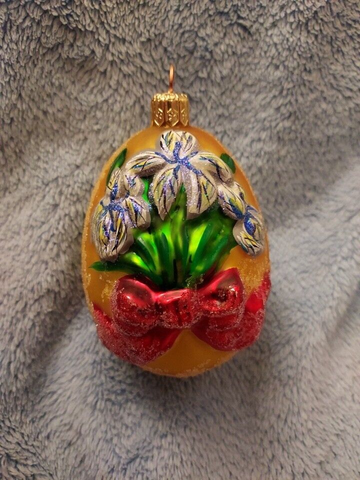 VTG Christopher Radko Glass EASTER Egg IRIS Ornament - EGG BLOSSOM 98-299-0