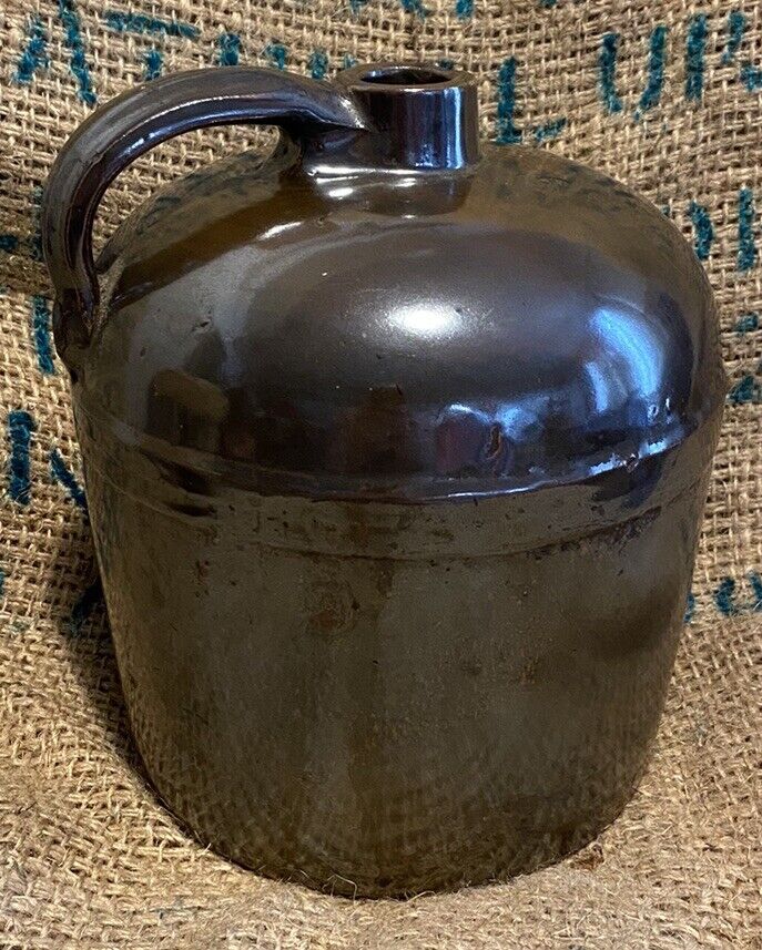 VTG Antique Brown Salt Glaze Stoneware Primitive Beehive Whiskey Jug Crock 9”