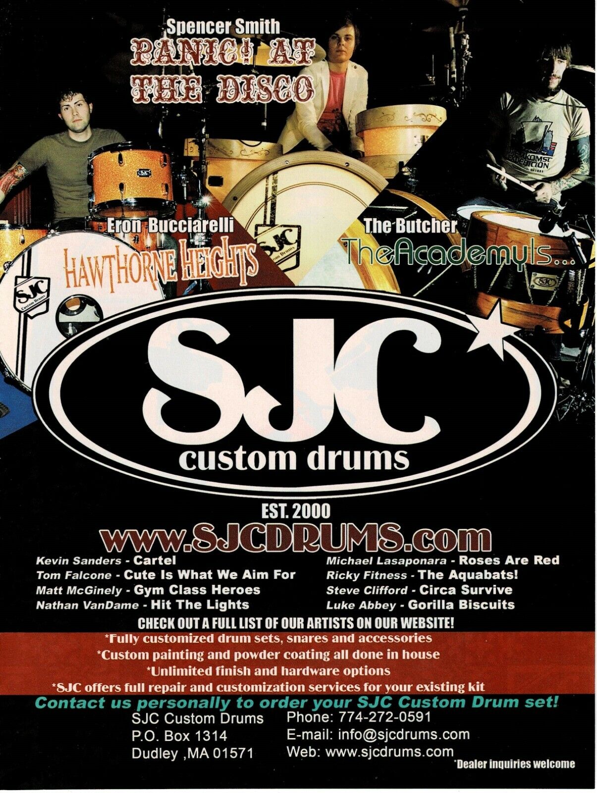 Spencer Smith / Eron Bucciarelli / The Butcher - SJC DRUMS - 2006 Print Ad