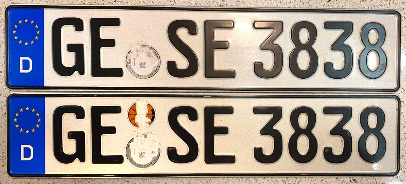 German Euro License Plate Pair GE SE 3838 Segeberg, Schleswig-Holstein Expired