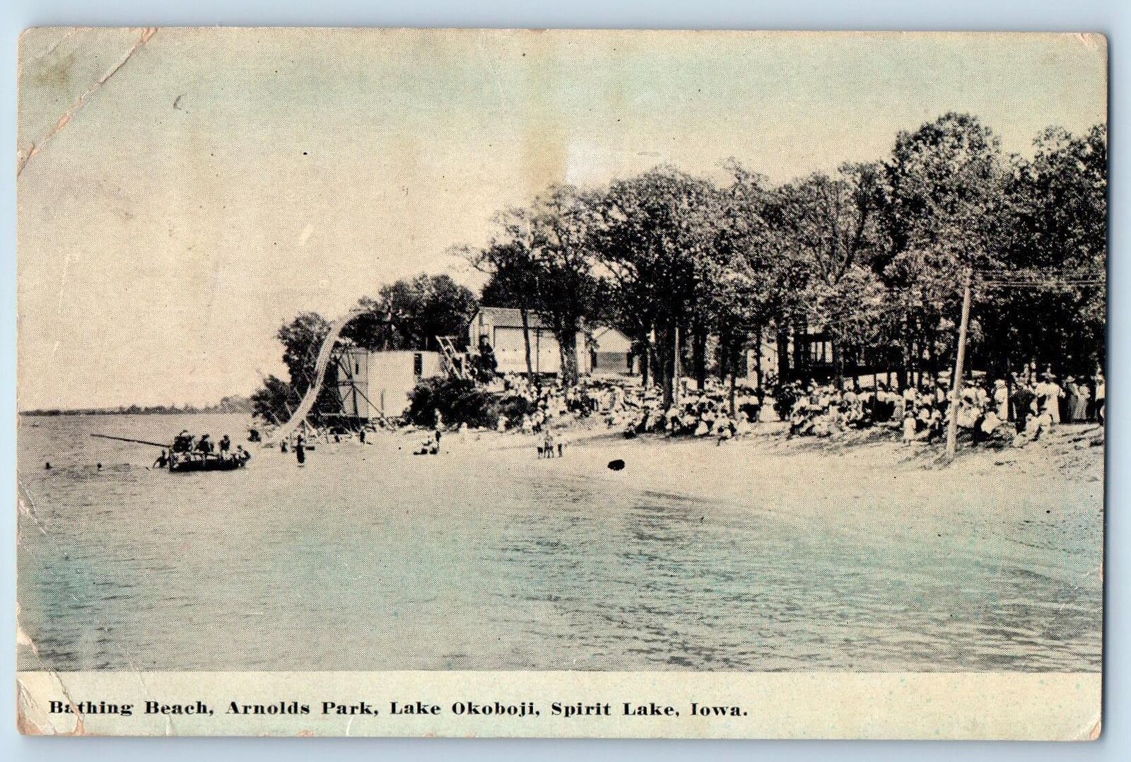c1920's Bathing Beach Arnolds Park Lake Okoboji Spirit Lake Iowa Posted Postcard