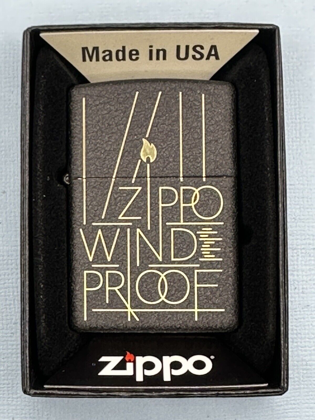 Zippo Windproof Design 46172 Black Matte Zippo Lighter NEW
